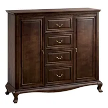 Casa Padrino Luxus Jugendstil Wohnzimmerschrank Dunkelbraun 148,3 x 45,6 x H. 133,2 cm - Massivholz Schrank mit 2 Türen und 4 Schubladen