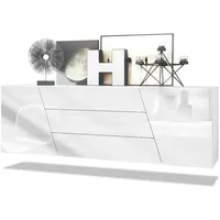 Vladon Sideboard, Weiß Hochglanz, 178x57.5x38.5 cm, Wohnzimmer, Kommoden &