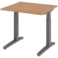 Bümö Schreibtisch Nussbaum, Graphit, Nachbildung,Nussbaum, Quadratisch, 80x74x80 cm, FSC