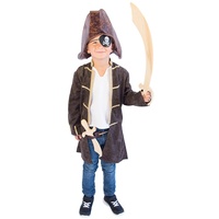 Piraten-Kostüm Kapitän für Kinder, jungen und mädchen Größe 140 braun - hochwertiger Captain Piraten-Mantel mit Piraten-Hemd - einmalige Verkleidung für Fasching, Karneval und Kindergeburtstag