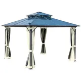 Brast Alu Pavillon PAGODE 3,5 x 3,5 m inkl. Moskitonetz Beige