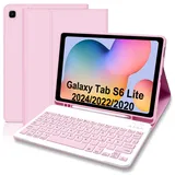Hülle mit Tastatur für Samsung Galaxy Tab S6 Lite 2024/2022/2020, Schutzhülle mit Pencil Halter Wireless Tastatur (Deutsches Layout) für Tab S6 Lite 10,4' (P610/P613/P615/P619/P620/P5625), Rosa