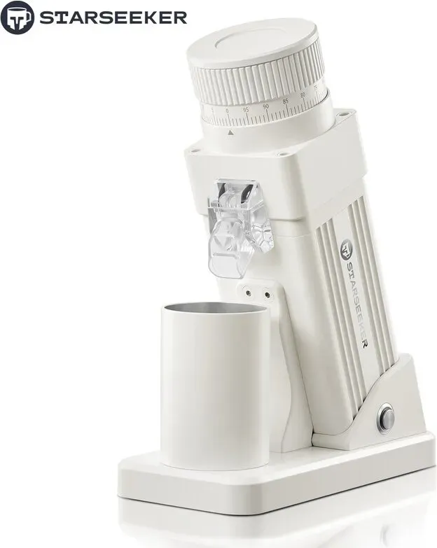 STARSEEKER E55 Pro Elektrischer Kaffeemühle mit 55mm Titanlegierung-Kegelmahlwerk, 72W Wechselstrommotor, weiß, professionelle Espresso-Mühle mit stufenloser Einstellung und Antipulverflug-Technologie, geeignet für Haushalt und Café