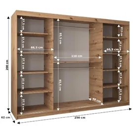 abiks möbel Schwebetürenschrank MADRYT 250 x 200 x 62 cm Schwarz