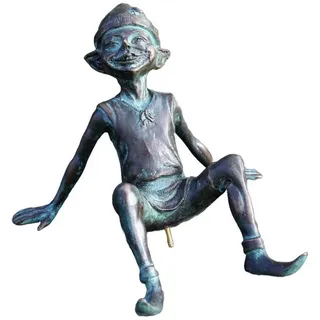 Bronzeskulpturen Skulptur Bronzefigur kleiner liegender Kobold grün