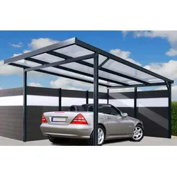 Gutta Seitenwand für Carport  WPC Dielen grau mit transparenter Polycarbonat Paneele Anthrazit