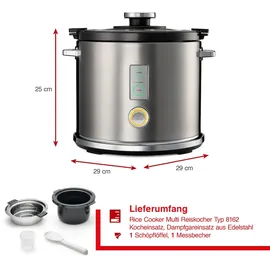 Solis Reiskocher, Dampfgarfunktion, 1,2 Liter, Warmhaltefunktion, beschichtet