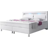 IHG Boxspringbett Milano 180x200 Bettkasten Kunstleder Weiss TYP 6 mit integriertem Topper