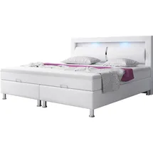 IHG Boxspringbett Milano 180x200 Bettkasten Kunstleder Weiss TYP 6 mit integriertem Topper