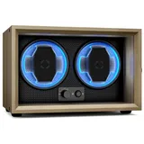 Klarstein Uhrenbeweger für 2 Uhren mit 4 Rotationsmodi und LED-Beleuchtung Holzoptik Braun