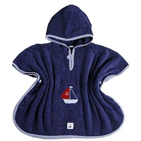 Poncho, navy-blauer Frottee, Segelboot, 1-3 Jahre