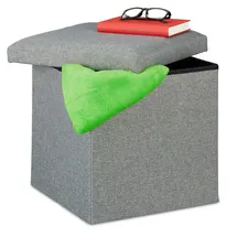 Relaxdays Sitzhocker mit Stauraum, faltbar, weich gepolstert, eckig, Stoff, Sitzwürfel, HBT: 37 x 37,5 x 37,5 cm, grau