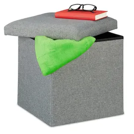 Relaxdays Sitzhocker mit Stauraum, faltbar, weich gepolstert, eckig, Stoff, Sitzwürfel, HBT: 37 x 37,5 x 37,5 cm, grau