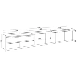 SKRAUT HOME Lowboard 310x50x37 cm Eiche Schwarz Holzwerkstoff