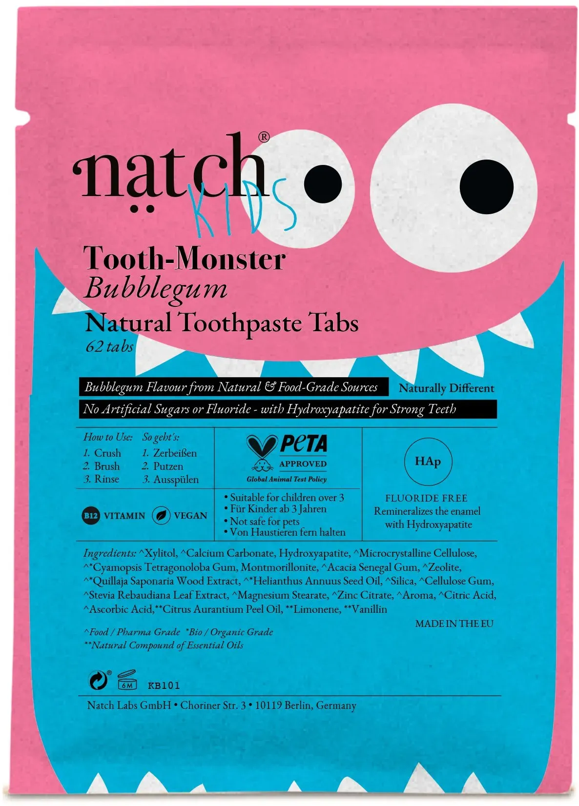 Toothmonster Bubblegum( 1-Monats-Nachfüllpackung) Tabletten 62 St