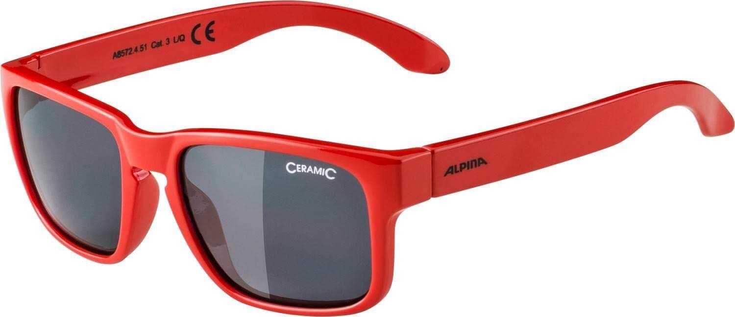 ALPINA MITZO - Verzerrungsfreie und Bruchsichere Sonnenbrille Mit 100% UV-Schutz Für Kinder, red, One Size