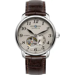 Zeppelin Herrenuhr LZ 127 Graf Zeppelin 76665 - Beiges Ziffernblatt mit schwarzen Zahlen/Indices,braune Naht,dunkelbraun - 40mm