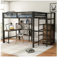 STILVORA Hochbett 140×200 mit matratze,Jugendbett mit Schreibtisch und Kleidungschrank (aus Metall mit Einbauschrank und Schreibtisch – platzsparende Lösung für Jugend- und Arbeitszimmer, 140x200cm) mit Matratze
