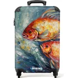 noboringsuitcases NoBoringSuitcases.com® Koffer Handgepäck Trolley Rollkoffer Kleine Reisekoffer mit Rollen - Ölgemälde Kunstwerk von 2 Goldfischen im Wasser -... < Bunt