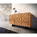 DeLife Sideboard Solu 145 cm Akazie Natur 2 Türen 3 Schübe Fuß schwebend Metall Schwarz 3D-Front,