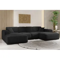 kaiser möbel Ecksofa, Eckcouch U form, Wohnzimmer Couch Large 342cm SIENA stoff Poso Schwarz - Schwarz
