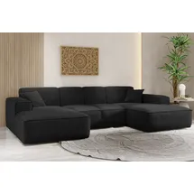 kaiser möbel Ecksofa, Eckcouch U form, Wohnzimmer Couch Large 342cm SIENA stoff Poso Schwarz - Schwarz