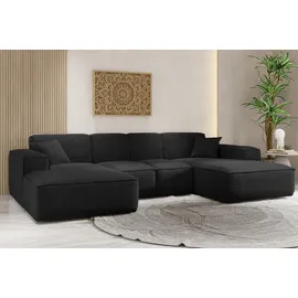 kaiser möbel Ecksofa, Eckcouch U form, Wohnzimmer Couch Large 342cm SIENA stoff Poso Schwarz - Schwarz