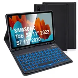 LAMA Tastatur Hülle mit Hintergrundbeleuchtung für Samsung Galaxy Tab S8 11" 2022/Tab S7 11" 2020, Deutsches QWERTZ Layout Kabellose Tastatur Hülle, Bluetooth Tastatur Hülle, Schwarz Beleuchtet