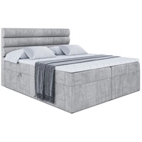 ALTDECOR Boxspringbett mit Matratze(20 cm hoch) und Topper(5 cm hoch), Polsterbett mit Kopfteil und Bettkasten - CELESTIA - 140x200 - H3/Hellgrau Samt