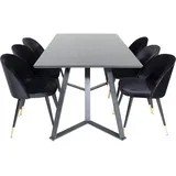 VCM Ebuy24, Essgruppe Esstisch schwarz und 6 Velvet Esszimmerstühle Velour schwarz, Messing dekor.
