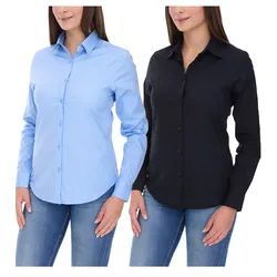 ELEVATE Hamell Langarm-Hemd schlichtes Damen Blusen-Hemd Popelin Bluse Hellblau oder Schwarz - XXL