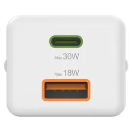 Hama Schnellladegerät 1x USB-C 1x USB-A Mini-Ladegerät PD 30 W Weiß