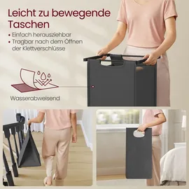 VASAGLE Wäschekorb 2 Fächer, mit Ablage, Wäschebox, Wäschesack aus Oxford-Gewebe ausziehbar abnehmbar, 2 x 46 L - Grau/Braun