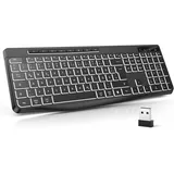 Gaming PC- Leise Tastatur QWERTZ Weiß Beleuchtet Ergonomisch Wasserdicht, 2.4Ghz Led Keyboard für Windows/Mac/PS4/Xbox mit Multimedia-Tasten Schwarz - Schwarz