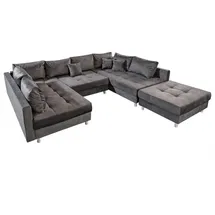 Riess-Ambiente Moderne XXL Wohnlandschaft KENT 305cm grau Samt Bigsofa inkl. Hocker Federkern