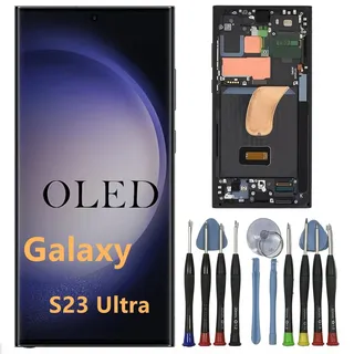 OLED Galaxy S23 Ultra Bildschirm Ersatz für Samsung S23ultra Display Touchscreen Digitizer Montage SM-S918B SM-S918B/DS LCD Unterstützung Fingerabdruck und S-Pen (Schwarzer Rahmen+Reparaturwerkzeuge)