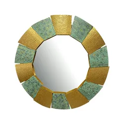 KADIMA DESIGN Wandspiegel Modern 63 cm Metall Design Hängespiegel Burnt Gold, Eisen Dekospiegel Rund Ausgefallen, Hammerschlag Spiegel Wand Groß, Flurspiegel