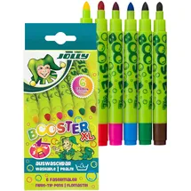 Jolly Booster Kindersichere Fasermaler – 6er Set, Auswaschbar, Nachfüllbar, mit Austauschbaren Spitzen, Ideal für Kleinkinder & Malanfänger