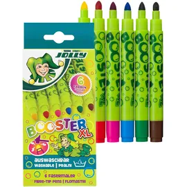 Jolly Booster Kindersichere Fasermaler – 6er Set, Auswaschbar, Nachfüllbar, mit Austauschbaren Spitzen, Ideal für Kleinkinder & Malanfänger