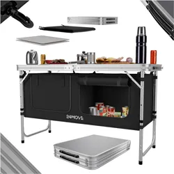 24MOVE® Campingküche PRAIA faltbar, Alu Outdoorküche mit Arbeitsplatte und Staufächern inkl. Tragetasche, höhenverstellbar