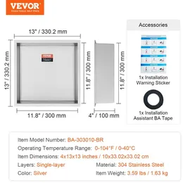 Vevor Wandnische 10x33,02x33,02cm Duschnische Edelstahl Nische Einlagig 100 % Wasserdicht Nischeneinbau 0-40°C Betriebstemperatur 92°-Inneneckdesign Geeignet für Badezimmer Schlafzimmer Arbeitszimmer