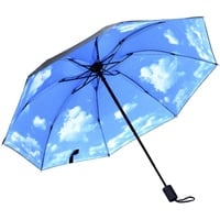 CAOQAO Regenschirm Vollautomatischer Regenschirm Faltschirm En Toutcas Taschenschirm Holzgriff (Sky Blue, A)