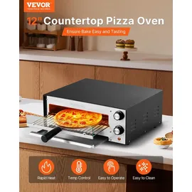 Vevor elektrischer Pizzaofen für 305 mm Pizza 1450 W Pizzabackofen bis 300 °C, Pizzamaker mit Zeit- und Temperaturregelung, Pizzabackmaschine Pizzamaschine multifunktional Grillofen Schwarz