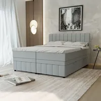 Panda möbel Boxspringbett Doppelbett 160x200, Hellgrau, AVALON, mit Bettkästen,