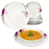 Mambocat 12tlg Tafelservice Viola Porzellan 6 Personen Speiseteller Suppenteller Blumen