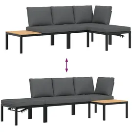 vidaXL 3-tlg. Garten-Sofagarnitur mit Kissen Schwarz Aluminium