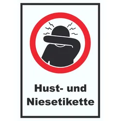 Husten und Niesetikette beachten Symbol und Text Schild A3 (297x420mm)