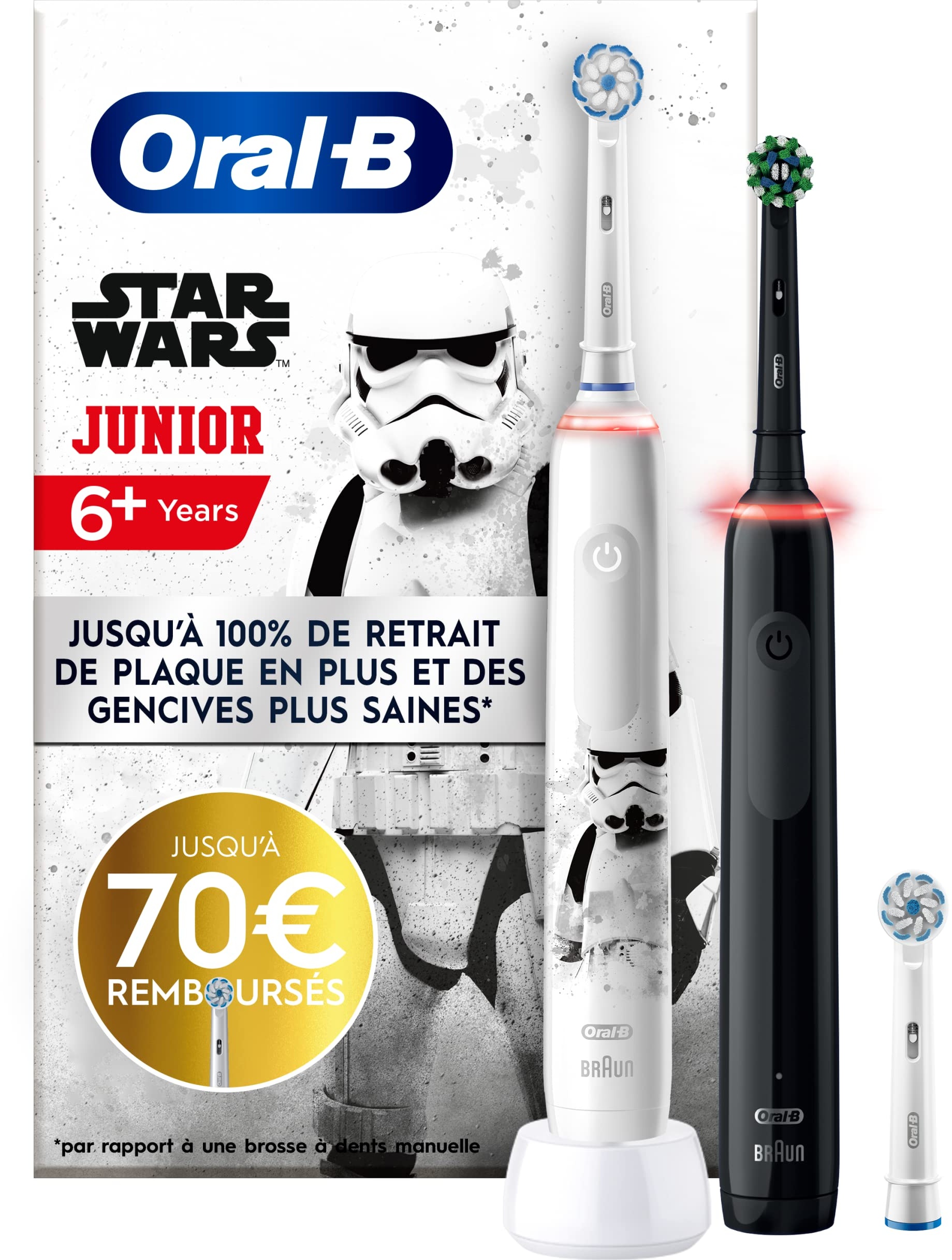 Oral-B Family Edition Elektrische Zahnbürsten, Set mit 2: 1 elektrische Oral-B Pro 3 Schwarz und 1 elektrische Zahnbürste Oral-B Junior Star Wars