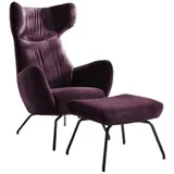 KAWOLA Sessel LOTTE Ohrensessel velvet purple mit Hocker