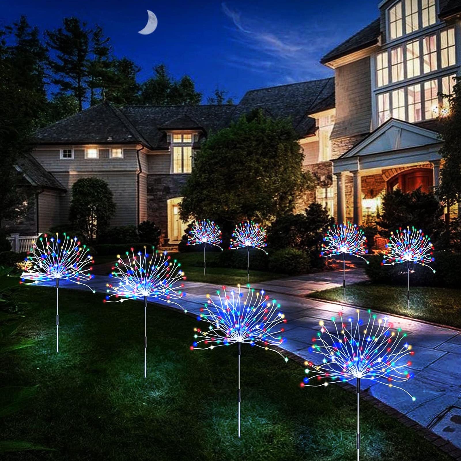 flintronic Solar Fireworks Light, 2 x 150 LED, 50 Copper Wire String Solar Starburst Light, IP65 Waterproof DIY Flowers for Garden Patio Wedding Party Christmas Colourful Light